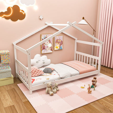Dreamade House Bed Twin, Solid Wood Kids House Bed with Roof