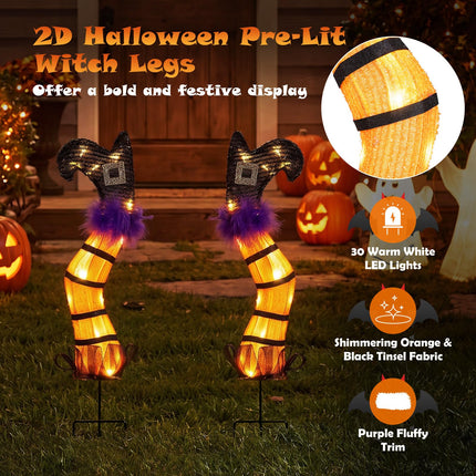 DREAMADE 2-Pack Lighted Witch Legs Stakes Outdoor Halloween Decoration