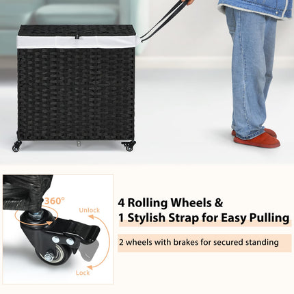 Dreamade Laundry Hamper w/Wheels, 3 Section Hamper 125L w/2 Removable Liner Bags