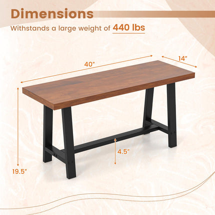 Dreamade 40” Wood Dining Bench, 2 Person Entryway Shoe Bench with Metal Frame, Rectangular End of Bed Bench