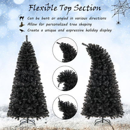 Dreamade 7 FT Artificial Halloween Tree, Pre-Lit Black Christmas Tree with Bendable Top Section