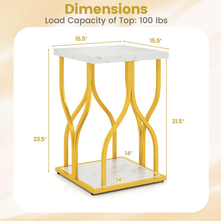 Dreamade 2-Tier End Table with Storage Shelf & Gold Petal-Inspired Geometric Metal Frame