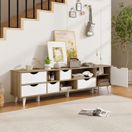 Dreamade TV Stand for TVs up to 65”, Entertainment Center with 5 Drawers, 1 Cabinet, Television Stands for Bedroom, Oak