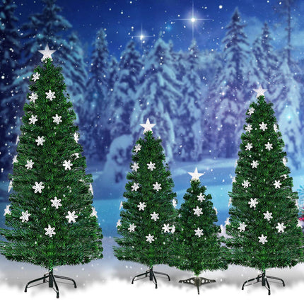 Dreamade 4ft Pre-Lit Fiber Optic Christmas Tree Artificial Xmas Full Tree with Colorful Snowflake LED Lights