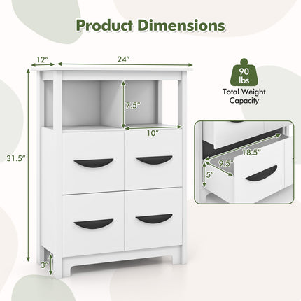Dreamade Storage Cabinet with Large Drawers, Open Storage Compartments, Anti-Tipping Kit, White