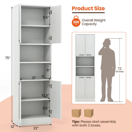 Dreamade Kitchen Pantry Cabinet, 75” Tall Freestanding Cupboard with Doors & Shelves
