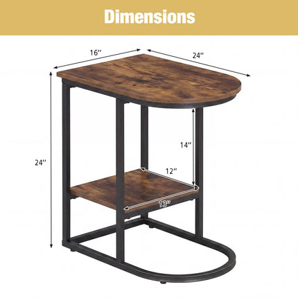 Dreamade C Shaped End Table with Industrial Wood Tabletop (1/2)