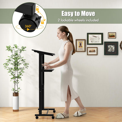Dreamade Mobile Lectern Podium, Height Adjustable Rolling Laptop Cart with Tilting Tabletop