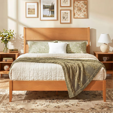Dreamade Queen/Full/Twin Size Wooden Bed Frame with Slatted Headboard