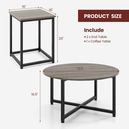 Dreamade Round Nesting Table Set of 3, Farmhouse Coffee Table w/2 End Tables, Sturdy Metal Frame (Black Oak)