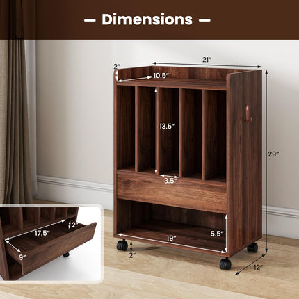 Dreamade Record Player Stand, Rolling Turntable Stand with Drawer, Hook & Lockable Wheels