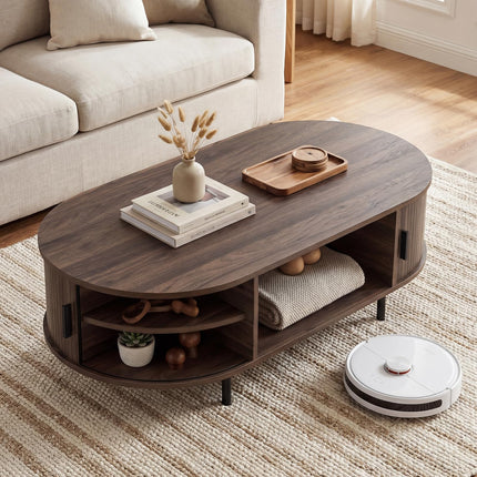 Dreamade 47.5" Mid Century Modern Center Table with Sliding Tambour Doors