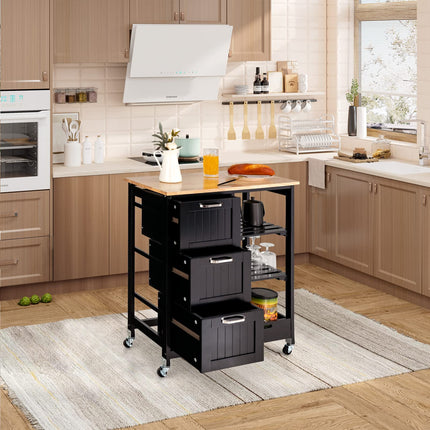 Dreamade Kitchen Island Cart with Storage, Bar Serving Cart on Wheels with 3 Deep Drawers