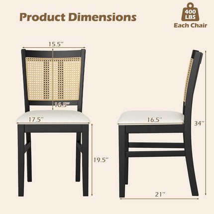 Dreamade Rattan Dining Chairs Set of 2/4 Farmhouse Fabric Upholstered Kitchen Chairs with Rubber Wood Legs