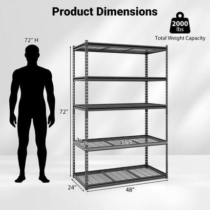 Dreamade 5-Tier Metal Storage Shelves(1/2/3/4,48" L x 24" W x 72" H)