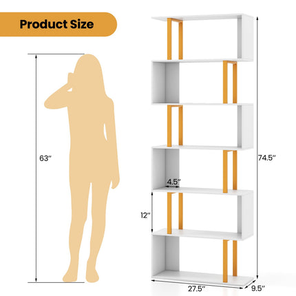 Dreamade 6-Tier Modern S-Shaped Bookshelf with Anti-Tipping Kits