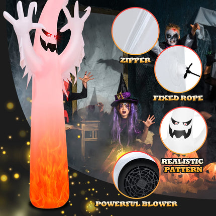 DREAMADE 12 Ft Halloween Inflatable Ghost Lighted Flame Yard Decoration
