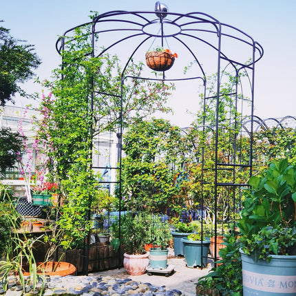 Dreamade Birdcage Shape Gazebo - 9.4' H x 6.8' W Metal Arch Trellis for Climbing Plants Clematis Vines