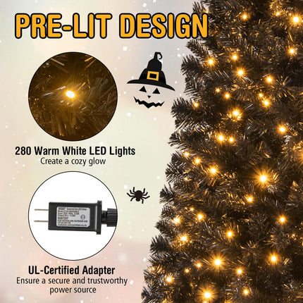 Dreamade Black Pencil Christmas Tree, Pre-lit Artificial Halloween Tree