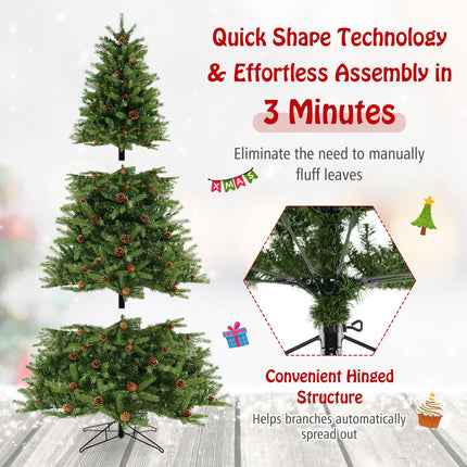 Dreamade 3-Minute-Setup Pre-Lit Artificial Christmas Tree, 7ft Hinged Xmas Tree with 360 Quick Power Connector