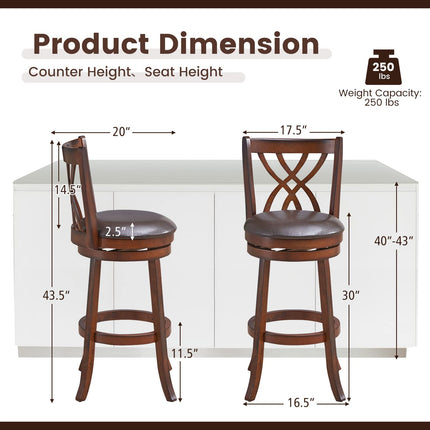 Dreamade Brown Bar Stools PU Leather Cushioned Seat and Footrests, for Kitchen Island