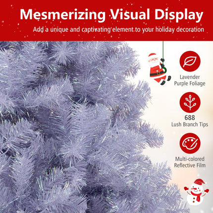 Dreamade 6FT / 7.5FT Pre-Lit Tinsel Christmas Tree with Warm White LED Lights