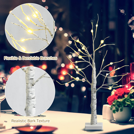 Dreamade 2FT Lighted Birch Tree, Artificial Small Tree White Christmas Tree - DreamadeUS