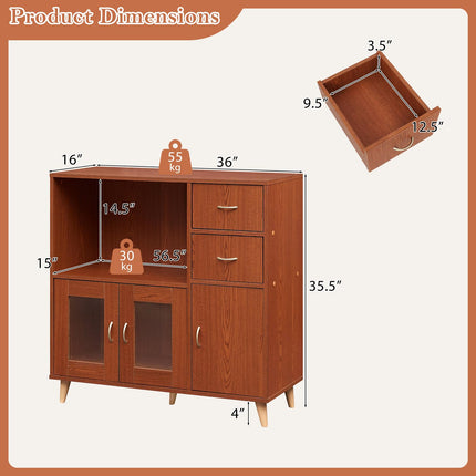 Dreamade 36 Inch Sideboard Buffet Cabinet with Open Compartment