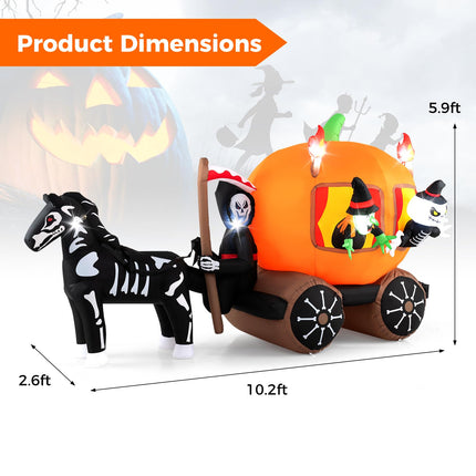DREAMADE 10.2 FT Long LED Lighted Halloween Inflatable Carriage