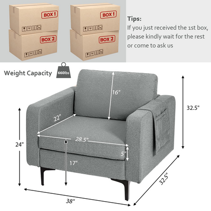 Dreamade Modern Accent Chair w/Comfy Thick Cushion, Magazine Pockets