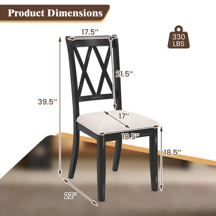 Dreamade Wooden Dining Chairs Set of 2/4 Upholstered Kitchen Chair w/Distressed Rubber Wood Legs Curved Cross Back