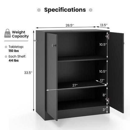 Dreamade 2 Door Storage Base Cabinet - Freestanding Floor Cabinet with 3-Tier Shelf