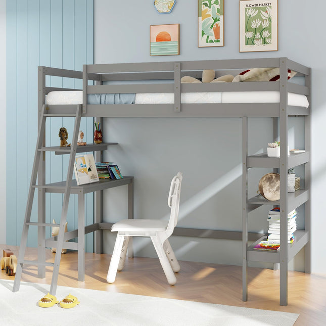Dreamade Loft Bed with Desk & Bookshelves