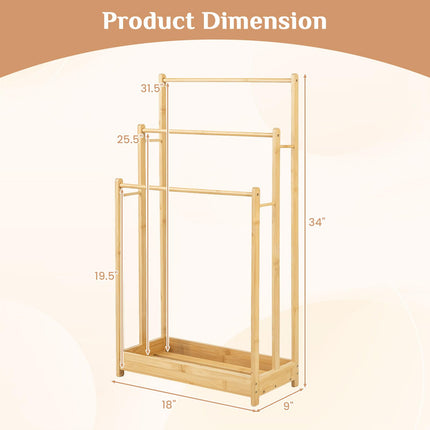 Dreamade 3 Tier Free Standing Bamboo Towel Rack with Storage Shelf