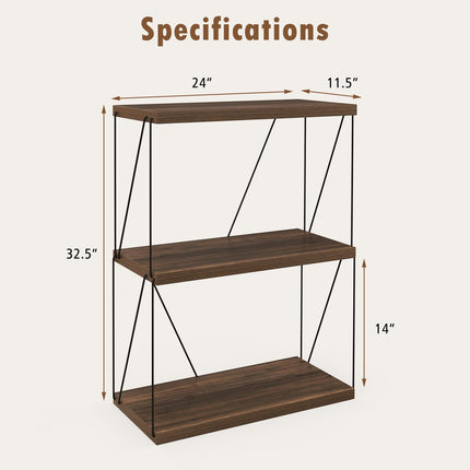 Dreamade 3-Tier Open-Back Bookshelf, Freestanding Display Rack, Metal Frame Storage Shelf