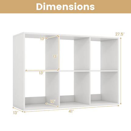 Dreamade 6-Cube Bookcase, White Cubby Bookshelf w/Back Guardrail & Anti-Tipping Kits