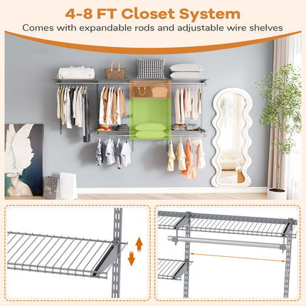 Dreamade Closet Organizer System Wall-mounted Custom Closet Kit w/Adjustable Storage Shelves