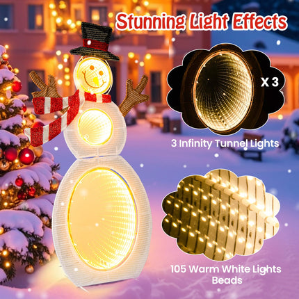 Dreamade 2.6 FT Lighted Christmas Decoration, Pre-Lit 2D Snowman with 3 Infinity Mirror Lights