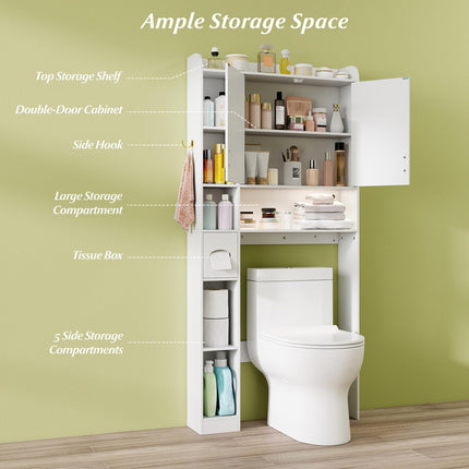 Dreamade Over The Toilet Storage Cabinet with LED Light Doors Toilet Paper Holder