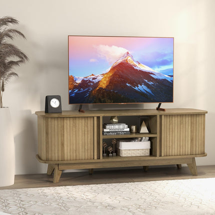 Dreamade TV Stand for 55-Inch TV, Entertainment Center with Dual Sliding Doors, Enclosed Cabinets, Adjustable Shelf
