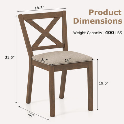 Dreamade Wooden Dining Chairs Set of 2/4 with Rubber Wood Legs, Fabric Padded Seat Cross Back