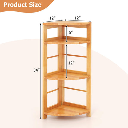 Dreamade 4-Tier Corner Shelf, 34" Bookshelf with Rubber Wood Frame, Anti-Toppling Kit
