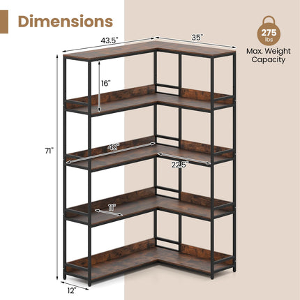 Dreamade 5 Tier Corner Bookshelf with Metal Frame for Living Room