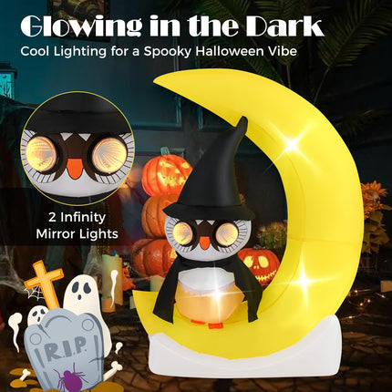 Dreamade 5.1 Ft Halloween Inflatables, Pre-Lit Owl on The Moon with Witch Hat