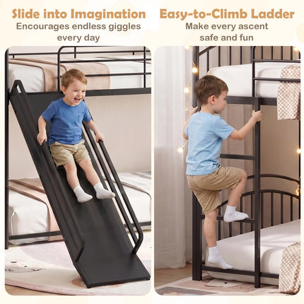 Dreamade Twin Over Twin Bunk Bed with Slide & Ladder for Boys Girls