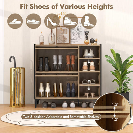 Dreamade Shoe Cabinet with Flip & Slide Doors, Shoe Storage Cabinet with Adjustable Cube Shelves(Decorative Doors)