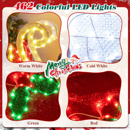 Dreamade Lighted Christmas Reindeer & Sleigh Set, Light-up Xmas Decorations with 462 LED Lights