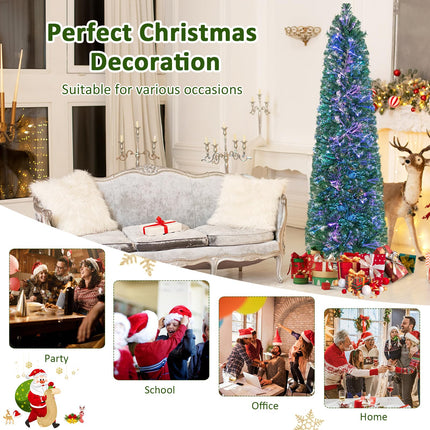 Dreamade 6ft / 7ft / 8ft Fiber Optic Pencil Christmas Tree Xmas Full Tree for Home Office Holiday Decor