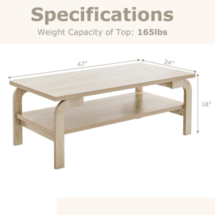 Dreamade 2-Tier Coffee Table with Storage, 47” Mid Century Rectangle Accent Table with Open Shelf