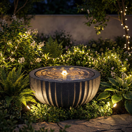 Dreamade 17.5"/18" Round Outdoor Water Fountain with 6 LED Lights